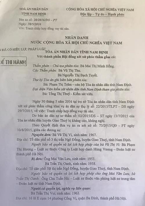 Nam Định: Hai cấp toà tuyên án, bị đơn khẩn thiết xin xem xét kháng nghị giám đốc thẩm - 3 Nam Định: Hai cấp toà tuyên án, bị đơn khẩn thiết xin xem xét kháng nghị giám đốc thẩm - 3