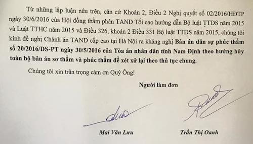 Nam Định: Hai cấp toà tuyên án, bị đơn khẩn thiết xin xem xét kháng nghị giám đốc thẩm - 2
Đơn kêu cứu công dân gửi Báo Dân trí.