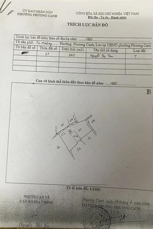 UBND quận Nam Từ Liêm tự chế “tuổi thọ” cho đất của dân: Ai sẽ chịu trách nhiệm? - 1
Thửa đất được xác định trong Trích lục bản đồ của UBND xã Phương Canh.