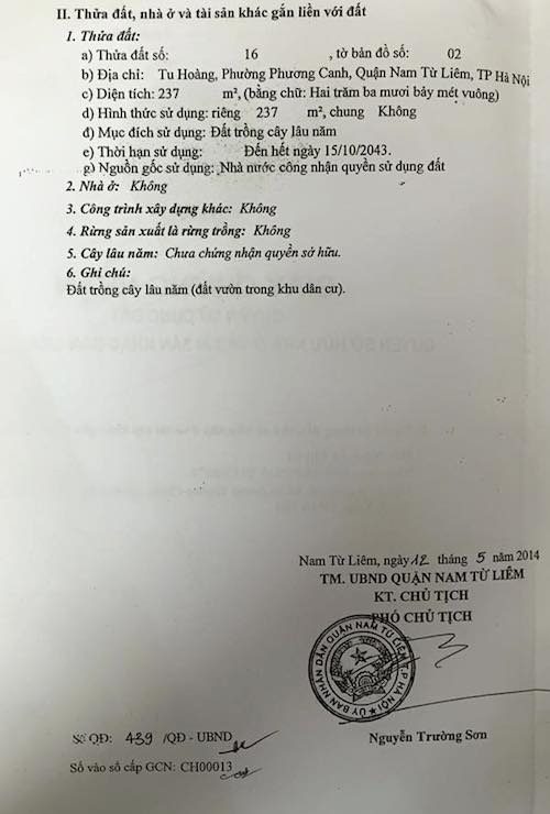UBND quận Nam Từ Liêm tự chế “tuổi thọ” cho đất của dân: Ai sẽ chịu trách nhiệm? - 3
Thế nhưng, UBND quận Nam Từ Liêm đã thực hiện việc chế tuổi thọ cho miếng đất đến năm 2043.