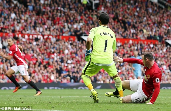 MU 1-2 Man City: Guardiola lại thắng Mourinho - 5
Rooney nhận thẻ vàng sau khi đốn hạ Rooney