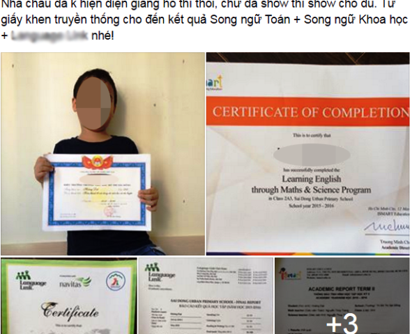 Trên Facbook của các ông bố bà mẹ mùa kết thúc năm học đang rợp giấy khen, thành tích của con.