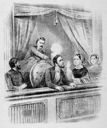 Những tình tiết ly kỳ về kẻ ám sát Tổng thống Mỹ Abraham Lincoln - 2 Tranh minh họa cảnh J. Booth ám sát Tổng thống A. Lincoln tại Nhà hát Ford.