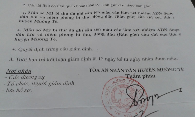 Các mẫu để xét nghiệm ADN do chi cục thú y huyện Mường Tè cung cấp