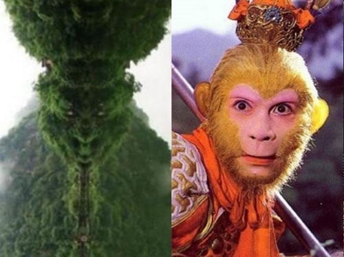 Khi xoay dọc bức ảnh, có thể dễ dàng nhận ra gương mặt của Tôn Ngộ Không.