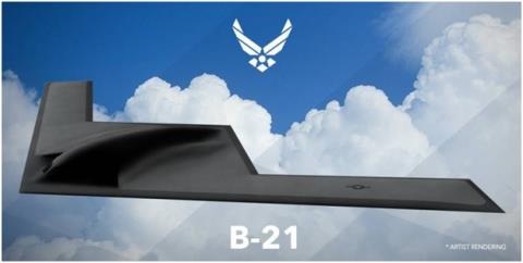 Mô hình máy bay ném bom tàng hình B-21 của Không quân Mỹ. Ảnh: Artist Rendering/USAF