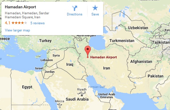 Máy bay ném bom của Nga lần đầu xuất kích từ Iran để tiêu diệt khủng bố tại Syria - 2
Bản đồ cho thấy vị trí căn cứ không quân Hamadan tại Iran (Ảnh: Google)