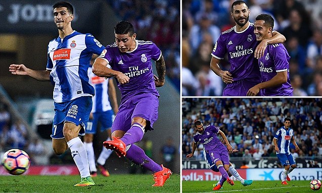 Hạ gục Espanyol, Real Madrid vững ngôi đầu bảng La Liga - 2
Rodriguez và Benzema tỏa sáng trong chiến thắng của Real Madrid