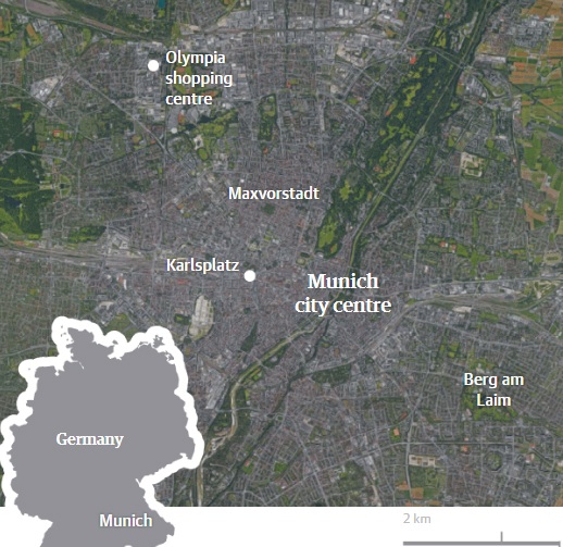 
Vụ xả súng xảy ra tại trung tâm mua sắm Olympia (Đồ họa: Guardian)
