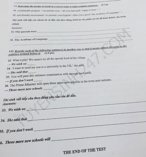 Đề thi và gợi ý giải môn thi tiếng Anh vào lớp 10 của TP.HCM - 4 Đề thi và gợi ý giải môn thi tiếng Anh vào lớp 10 của TP.HCM - 4