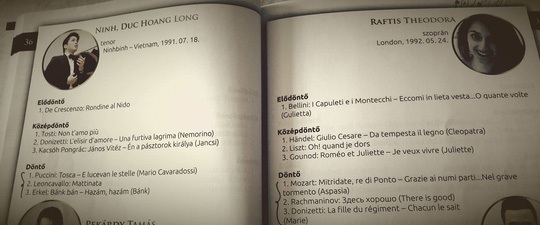Sinh viên Việt đoạt giải nhất cuộc thi Opera danh tiếng ở Hungary - 4
Ninh Đức Hoàng Long được giới thiệu trong quyển kỷ yếu các thí sinh dự thi cuộc thi Opera quốc tế uy tín mang tên “IX. Simandy Jozsef international singing competition” tổ chức tại Szeged, Hungary