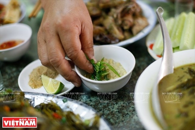 Về Quỳnh Nhai thưởng thức món “cỏ cố hương” của người Thái - 8 Cỏ miềng trầu chấm muối giã với gừng tạo nên món ăn lạ miệng, có vị thơm bùi. (Ảnh: Việt Cường/Báo Ảnh Việt Nam)