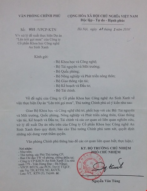 “Lên trời gọi mưa”: Lộng ngôn, ảo tưởng hay sự viển vông của lòng tốt? - 3
Văn phòng Chính phủ đã có công văn truyền đạt ý kiến Thủ tướng gửi các Bộ về đề xuất trên