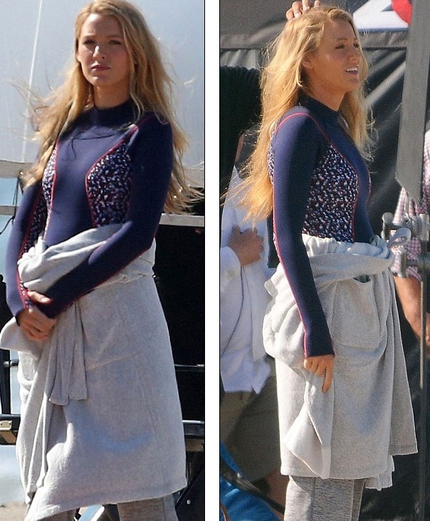 
Blake Lively giấu bụng bầu sau lớp áo buộc quanh bụng.
