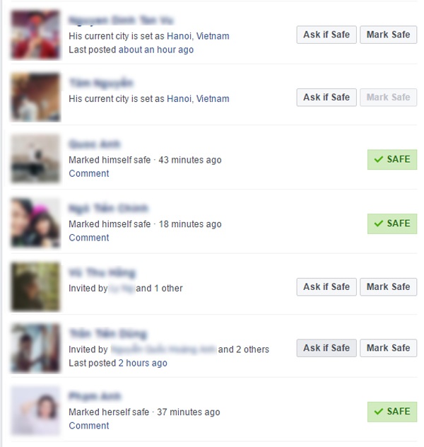 
Thông qua Facebook Safety Check, người dùng cũng có thể hỏi thăm bạn bè trong friendlist của mình
