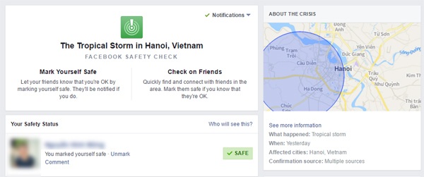 
Ngay khi bật tính năng này dành cho những người thuộc khu vực bị ảnh hưởng bởi bão số 3, hàng ngàn bạn trẻ đã “điểm danh” an toàn sau bão
