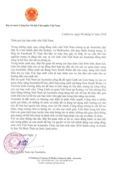 Đại sứ Lương Thanh Nghị gửi "tâm thư" vụ DHS Việt bị lừa đảo vé máy bay - 2 Đại sứ Lương Thanh Nghị gửi "tâm thư" vụ DHS Việt bị lừa đảo vé máy bay - 2