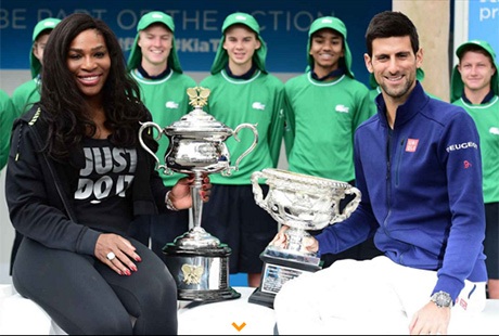 Úc mở rộng 2016: Ai đủ sức lật đổ Djokovic? - 1 Nhà vô địch Úc mở rộng đơn nữ (Serena Williams, trái) và vô địch Úc mở rộng đơn nam (Novak Djokovic, phải)