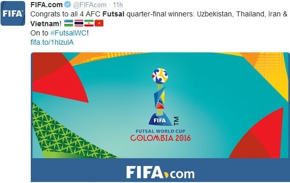 FIFA chúc mừng chiến tích của futsal Việt Nam - 1 FIFA chúc mừng chiến tích của futsal Việt Nam - 1
