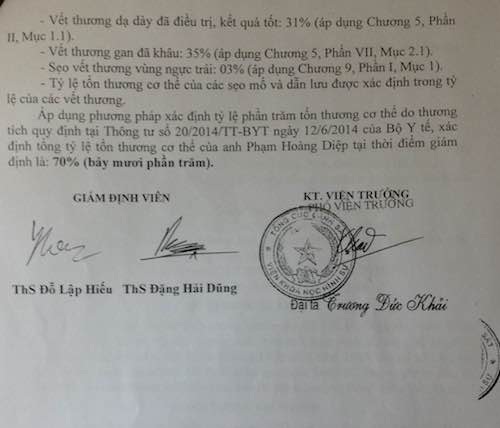 Hà Nội: Thanh tra làm rõ tố cáo tiêu cực tại Bệnh viện đa khoa Đông Anh - 4
Kết luận giám định thương tích sau khi bị đâm trọng thương của anh Nguyễn Hoàng Diệp.