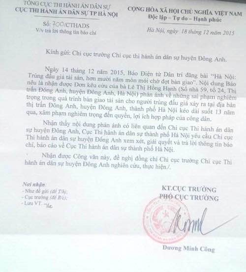 Cục thi hành án Hà Nội chỉ đạo giải quyết vụ “om” tài sản trúng đấu giá 10 năm - 1