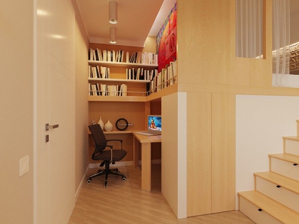 Gợi ý thiết kế căn hộ nhỏ dưới 30m vuông hiện đại và cá tính - 12 ở bên góc nhà được tận dụng thành không gian làm việc