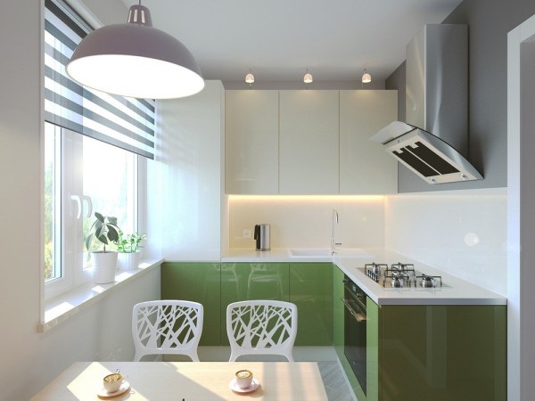 Gợi ý thiết kế căn hộ nhỏ dưới 30m vuông hiện đại và cá tính - 13 Không gian bếp có thiết kế cực kỳ đáng yêu với sự kết hợp của hai màu trắng và xanh cốm. Để ý thấy rằng kiến trúc sư đã rất khéo léo khi sử dụng một cửa sổ lớn ở đây giúp mang ánh sáng tự nhiên vào căn nhà. Đồng thời khiến không gian trở nên rộng rãi, thoáng đãng hơn
