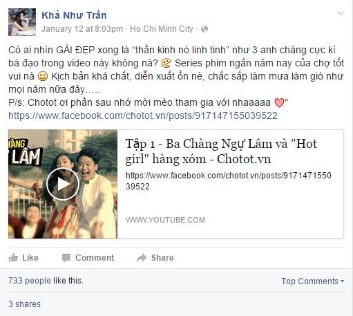 
Diễn viên Khả Như tài năng của “Chuyện Tình Bangkok” không tiếc lời khen ngợi tập phim đầu tiên đồng thời “nhắc khéo” ekip nhớ “mời mèo tham gia với nha”.
