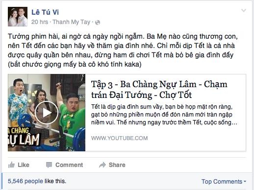 
Diễn viên Tú Vi cũng ngậm ngùi vì câu chuyện mất Tết của Tuấn Tài Lanh
