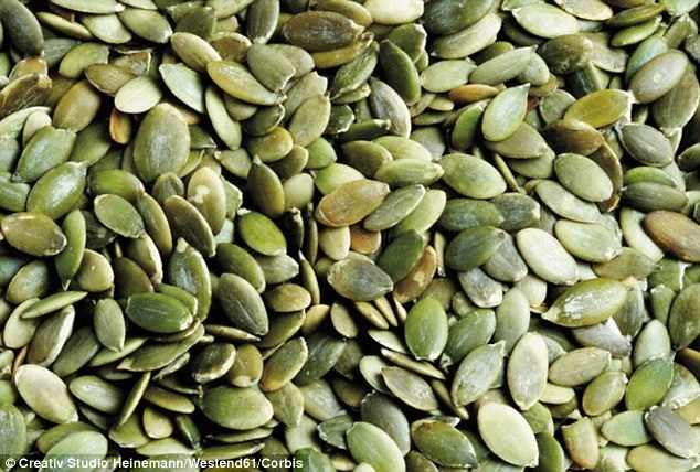 
Hạt bí đỏ là nguồn thực phẩm dồi dào kẽm, 1 trong những khoáng chất quan trọng nhất để có 1 làn da khỏe mạnh. Thiếu kẽm sẽ dẫn đến mụn, da khô, viêm da và vết thương khó lành (Nguồn: Dailymail)
