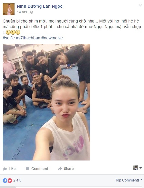 Qua bức ảnh selfie cùng dàn cascadeur, Ninh Dương Lan Ngọc đã gián tiếp hé lộ việc mình đang quay một bộ phim hành động mới. Có thể thấy cô Nương của Cánh đồng bất tận ngày nào cũng đang bứt phá bất tận và thử thách bản thân ở nhiều loại vai mới. Bức ảnh sáng rõ trong điều kiện thiếu sáng với sự giúp sức của chiếc điện thoại Galaxy S7, trang bị khẩu độ khủng f1.7 cũng giúp Ninh Dương Lan Ngọc bắt kịp trào lưu nhanh chóng.