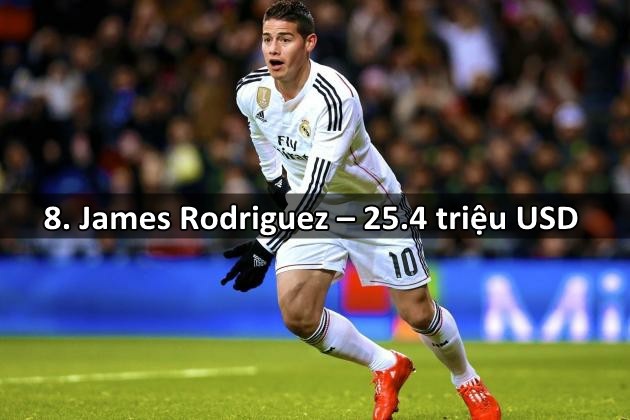 Cầu thủ James Rodriguez hiện đang chơi cho đội tuyển quốc gia Colombia và CLB Real Madrid. Rodriguez nổi danh kể từ khi chơi cho  Porto năm 2012 và rồi trở thành cầu thủ trẻ nhất đạt danh hiệu “Cầu thủ xuất sắc nhất Primeira Liga”. Ngày 22 tháng 7 năm 2014, James chuyển tới Real Madrid với giá trị chuyển nhượng lên tới gần 100 triệu USD, đưa anh trở thành cầu thủ Colombia đắt giá nhất trong lịch sử, qua mặt cả Radamel Falcao (68 triệu USD vào năm 2013). Để đãi ngộ cho tài năng trẻ này, đội bóng hoàng gia đã trả cho Rodriguez một mức lương hậu hĩnh trị giá 25,4 triệu USD/Năm