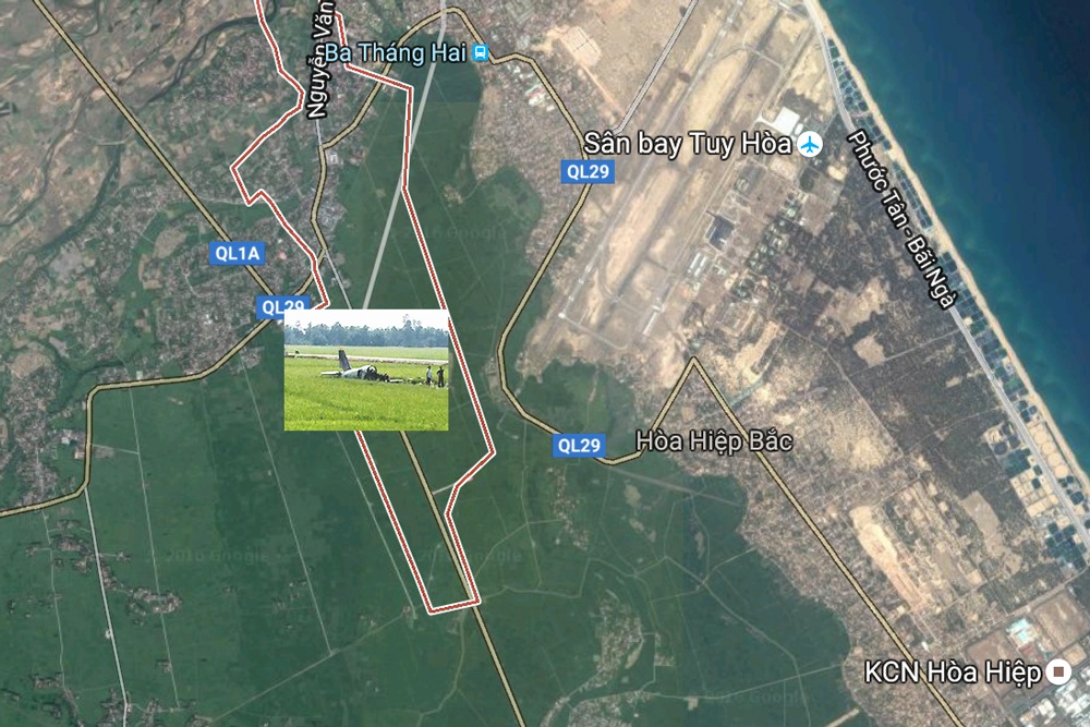 Máy bay quân sự rơi tại Phú Yên, một chiến sĩ hy sinh - 2
Vị trí máy bay rơi (Maps: Google)