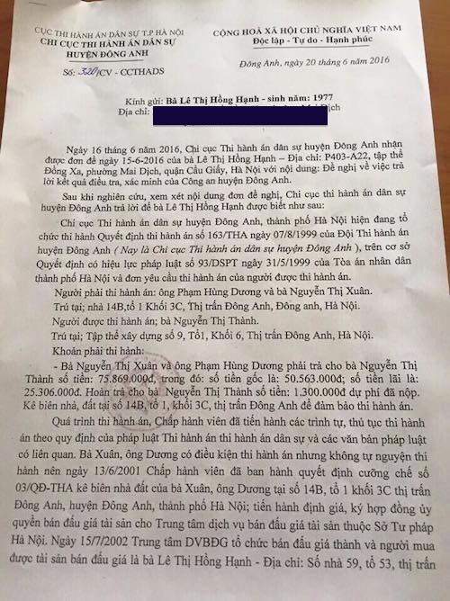Bài 17: "Sẽ giải quyết khẩn vụ thi hành án kiểu “sống chết mặc bay” tại huyện Đông Anh" - 3 Bài 17: "Sẽ giải quyết khẩn vụ thi hành án kiểu “sống chết mặc bay” tại huyện Đông Anh" - 3