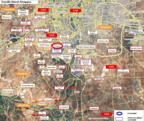 Cục diện chiến sự Aleppo mới nhất - 1 Khu vực Tây Nam của Aleppo trước ngày 2.9