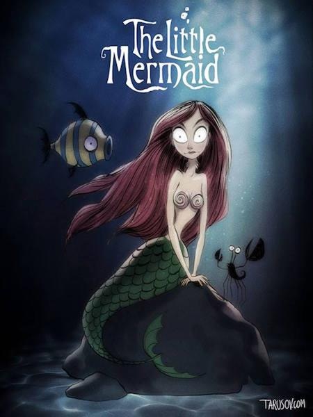 Khi các bộ phim kinh điển của Disney được “phủ màu” u ám - 1 Nàng tiên cá và những người bạn dưới đáy biển hiện lên đầy ma mị