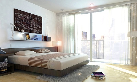 Đất Xanh Miền Bắc chính thức phân phối Horizon Tower - 2 Phối cảnh phòng ngủ tiện nghi hướng nhìn hồ tại Horizon Tower