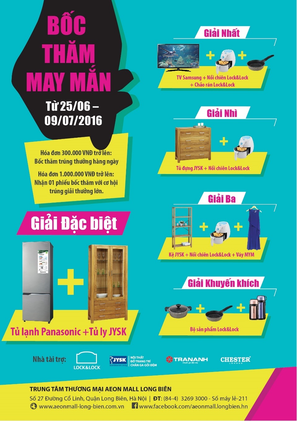 Cơ hội 1-0-2 sở hữu hàng hiệu giá rẻ tại Aeon Mall Long Biên - 4 Chương trình “Bốc thăm may mắn” tại AEON MALL Long Biên với rất nhiều quà tặng có giá trị