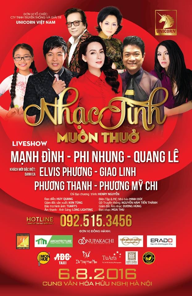 Sau Trường Vũ, danh ca Mạnh Đình về Hà Nội tham gia liveshow “Nhạc tình muôn thuở” - 8 Liveshow “Nhạc tình muôn thuở” sẽ diễn ra vào ngày 6/8 tại Cung văn hóa Hữu nghị Việt Xô. Đây là cơ hội để các khán giả Hà Nội được thưởng thức tài năng của danh ca Mạnh Đình và các thần tượng âm nhạc. Vé chương trình hiện đang được bán rộng rãi tại Hotline: 092.515.3456 và hệ thống phân phối vé trực tuyến: Thanglongshow.com và Sukienhay.com