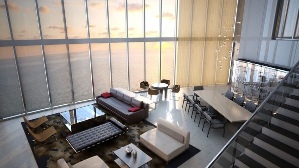 
Phòng khách hướng nhìn ra bãi biển.
