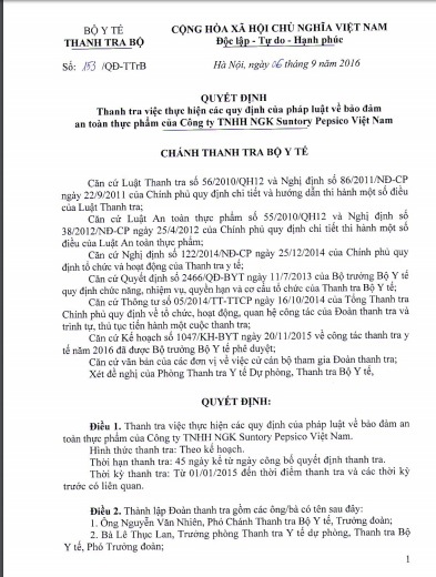 Sau Coca Cola, Bộ Y tế ra quyết định thanh tra Pepsico - 1 Sau Coca Cola, Bộ Y tế ra quyết định thanh tra Pepsico - 1