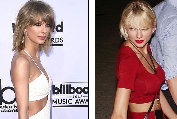 
Taylor Swift (trái) tháng 5 vừa rồi và hiện tại (phải)
