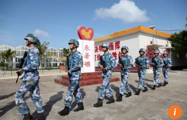 
Hải quân Trung Quốc đồn trú trái phép trên Đá Chữ Thập thuộc Trường Sa của Việt Nam. (Ảnh: Reuters)
