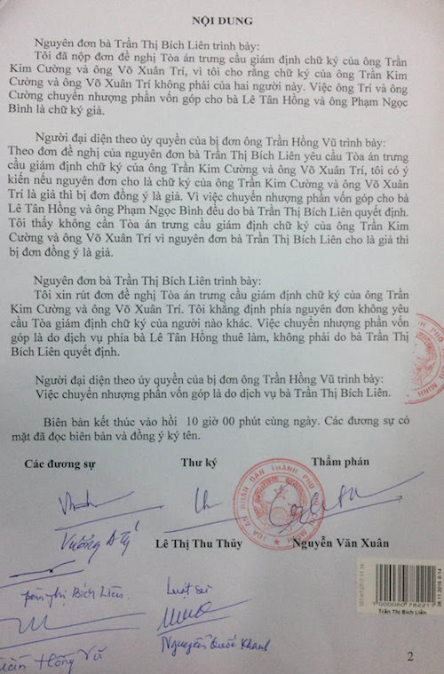 Công dân đề nghị giám định chữ ký làm rõ việc biến mất 40% cổ phần - 7
Việc chữ ký của ông Cường, ông Trí trong các hợp đồng chuyển nhượng cổ phần được thừa nhận là giả.