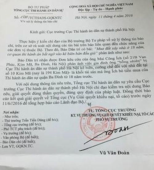 Mua đất làm nhà ở 18 năm vẫn bị kê biên bán đấu giá: “Bóc mẽ” dấu hiệu trái pháp luật! - 4
Tổng cục Thi hành án yêu cầu làm rõ vụ mua đất làm nhà ở 18 năm vẫn bị kê biên bán đấu giá