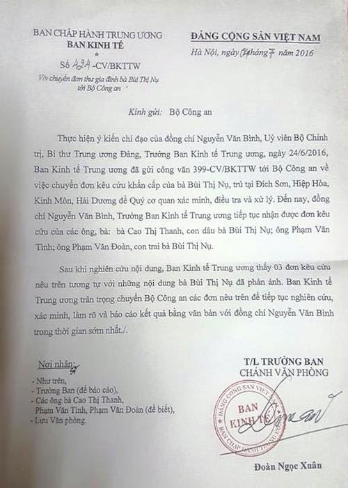 Đề nghị lập đoàn giám sát, xác minh vụ người dân bị khởi tố tội Lạm quyền - 2
Trưởng ban Kinh tế Trung ương đề nghị Bộ Công an làm rõ vụ người dân bị khởi tố tội Lạm quyền.