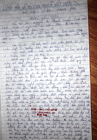 
Đơn cầu cứu của chị Tuyền gửi đến báo Dân trí
