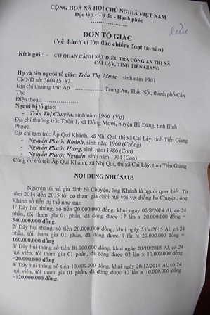 Người dân gửi đơn tố cáo đến cơ quan chức năng sau vụ vỡ hụi