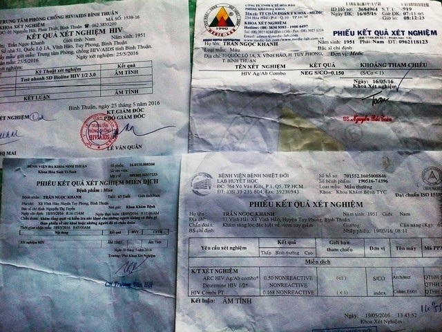 Nhiễm HIV "oan" suốt 19 năm: Ngành Y tế cần “sòng phẳng” với ông Trần Ngọc Khanh - 2 Các bản xét nghiệm cho kết quả âm tính HIV đối với ông Khanh