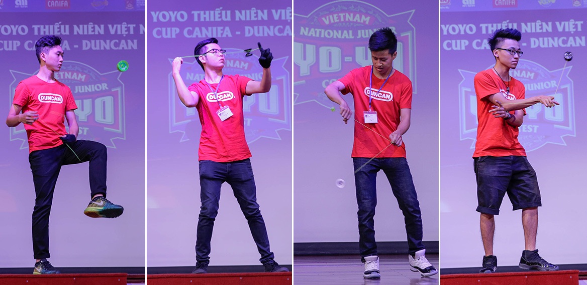 Ấn tượng với chung kết giải đấu YoYo thiếu niên cup CANIFA - DUNCAN - 1 Giải đấu YOYO thiếu niên Việt Nam cup CANIFA – DUNCAN, lần đầu tiên được tổ chức, dành riêng cho các bạn nhỏ từ 6 – 15 tuổi, đang theo học tại các trường tiểu học và trung học trên toàn quốc. Mở đầu cuộc thi, các masters YOYO Duncan 2 miền Nam – Bắc trình diễn các động tác YoYo đẹp mắt, phô diễn các kỹ thuật tương đối phức tạp của bộ môn thể thao này